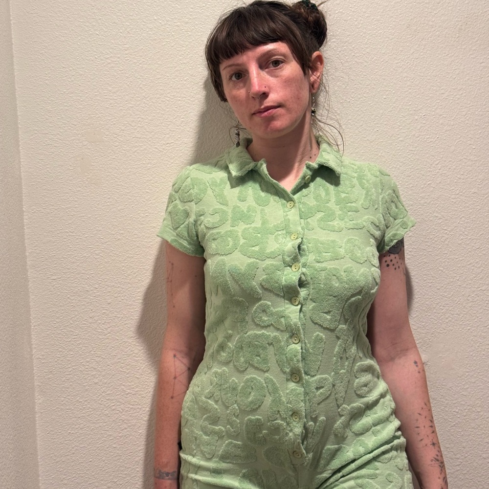 Green Textured Button-Up Neon Rave Dress - Picture 4 of 4